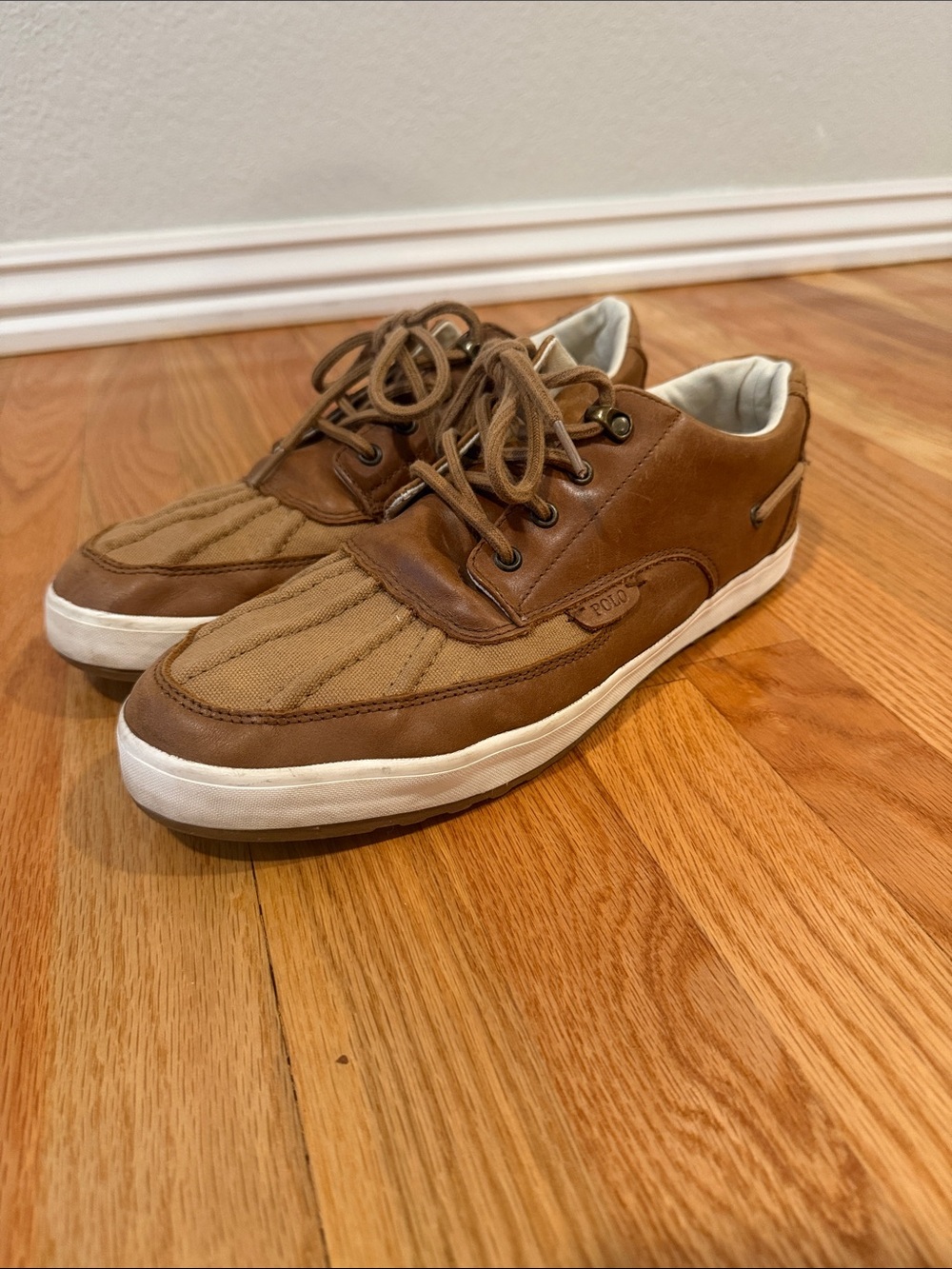 Polo Ralph Lauren Ramiro Brown Leather & Canvas Boat Shoes Size 12D